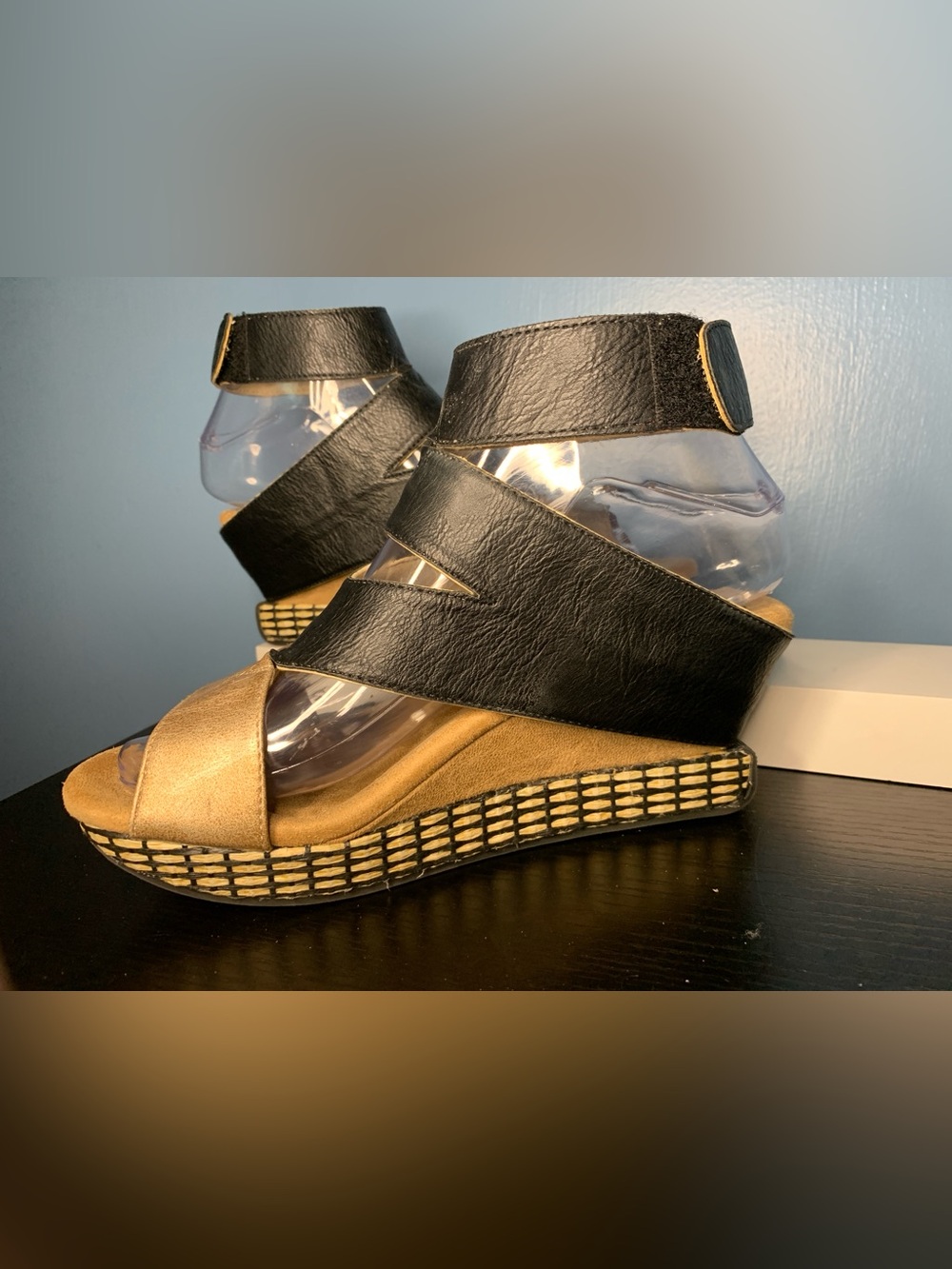 Modzori Olivia 2 reversible wedge sandal (taupe to black)